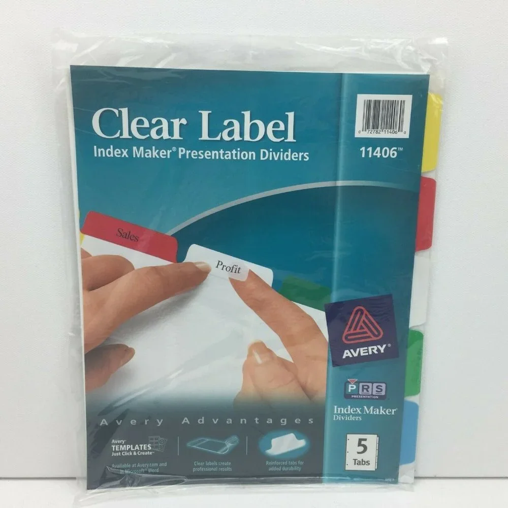 Set 3 Avery Clear 5 Tab Notebook Dividers Label 11406 Index Maker Office